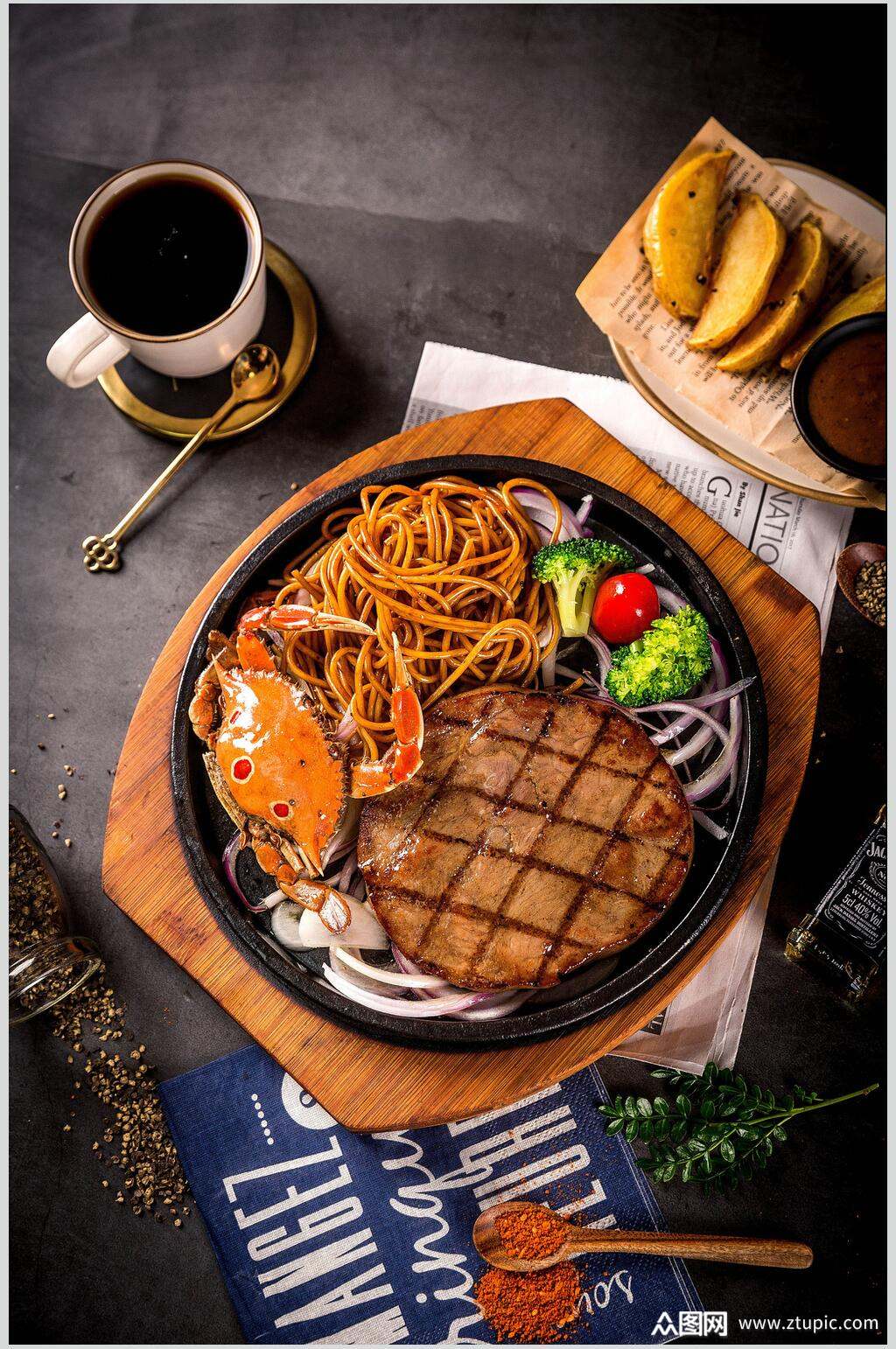 牛排意面布景摄影西餐美食素材