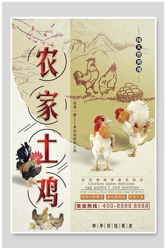 纯天然养殖农家土鸡土特产海报