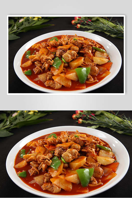 香辣新疆大盘鸡摄影图