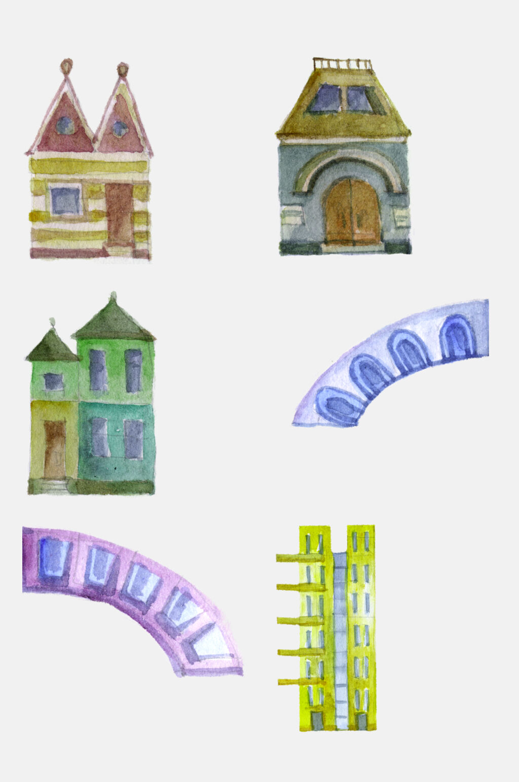手绘画城市建筑水彩免抠元素素材素材