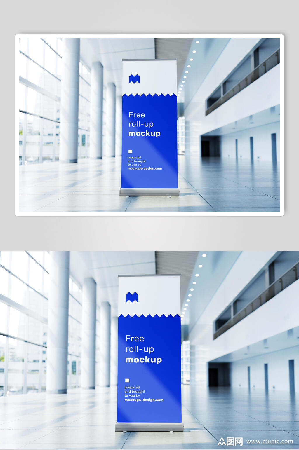 经典蓝白企业宣传易拉宝样机效果图