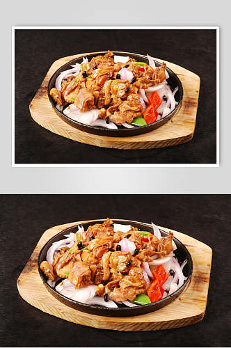 铁板干葱豆豉鸡美食高清摄影图片