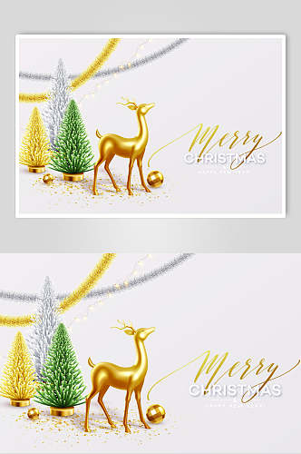 金色小鹿圣诞树圣诞节海报