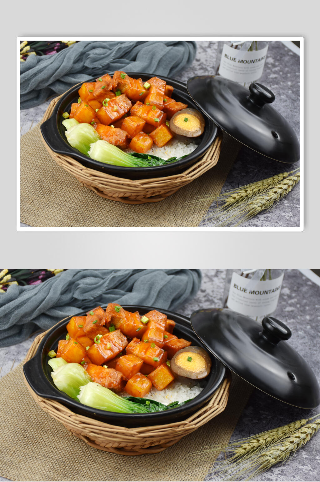 土豆焖肉煲仔饭美食图片素材