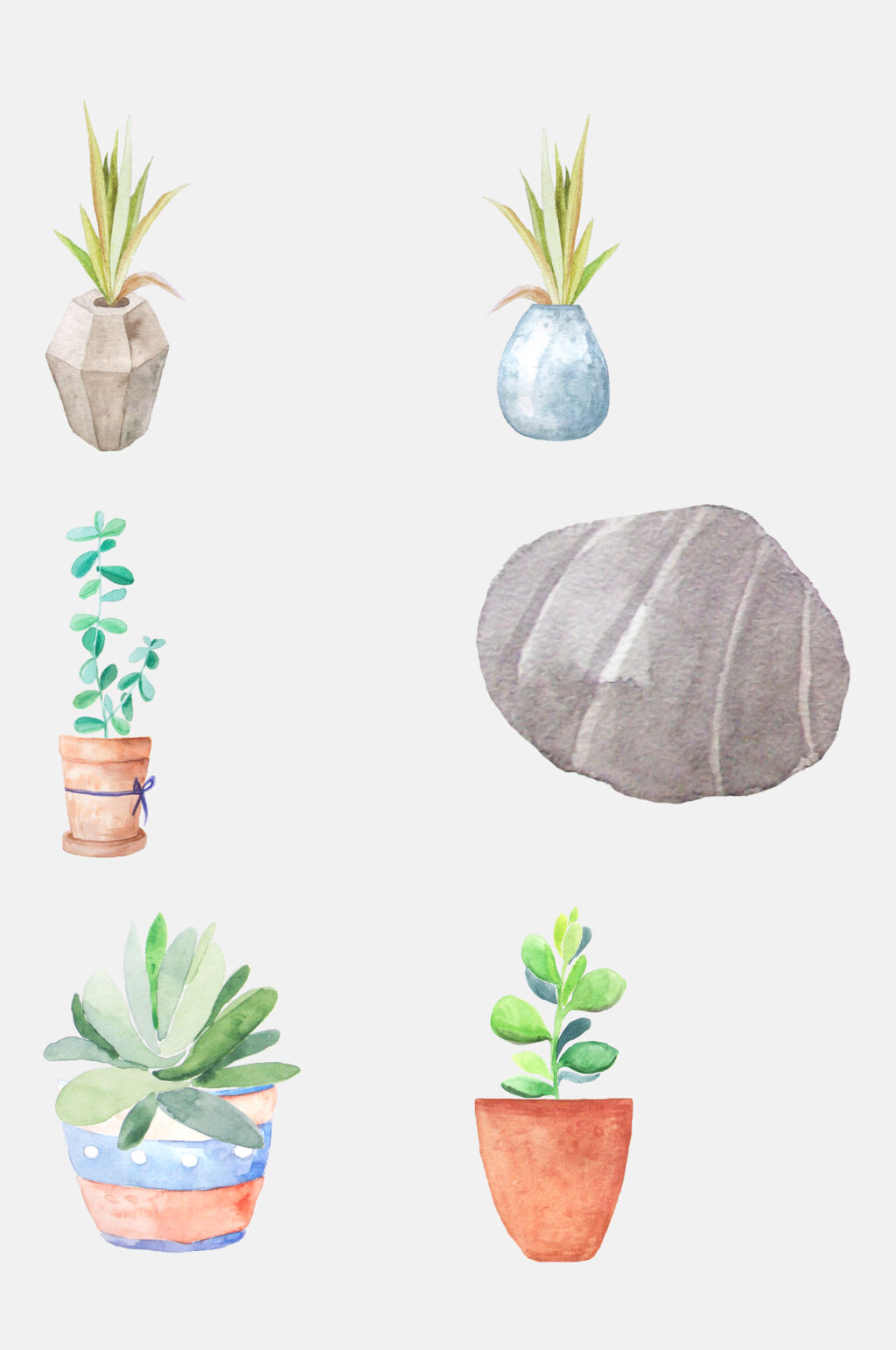 原创水彩植物盆栽免抠设计元素素材