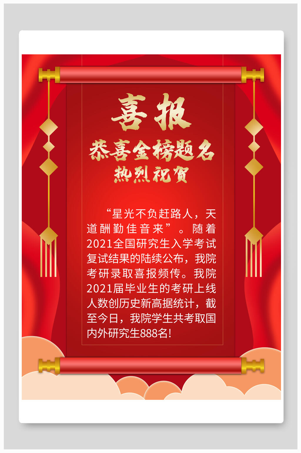 红色考研成功喜报海报设计素材