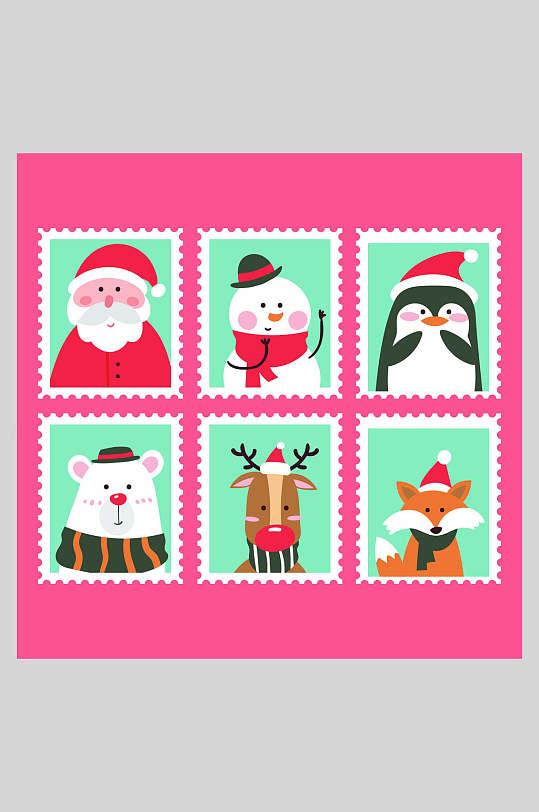 圣诞节邮票插画元素素材