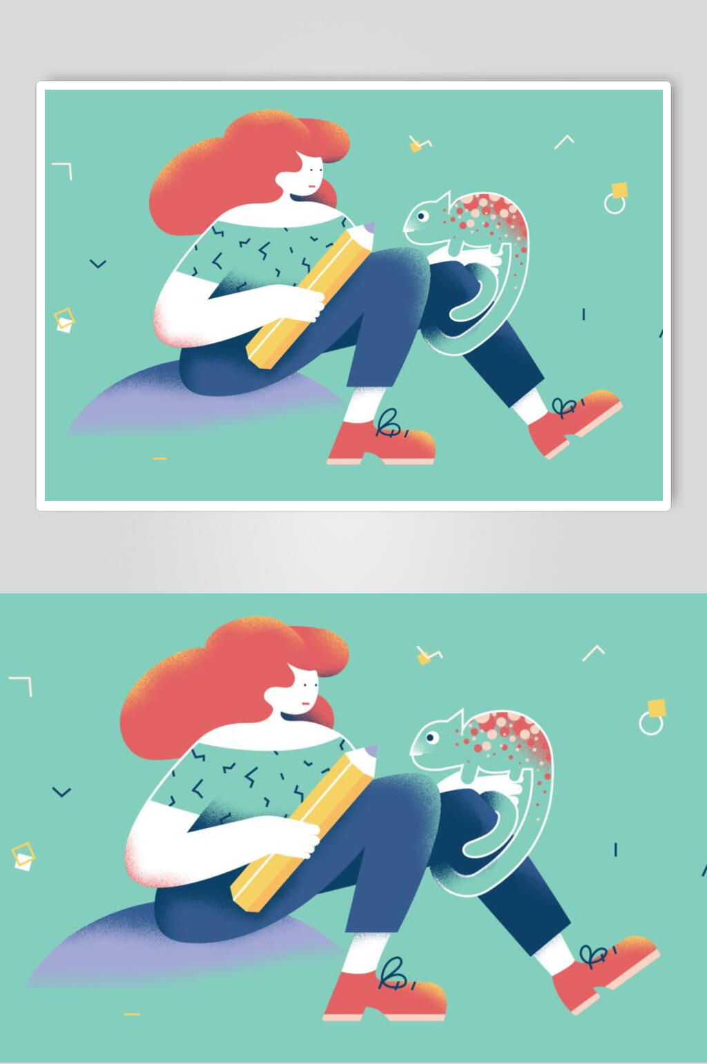 蓝色绘画插画设计素材素材