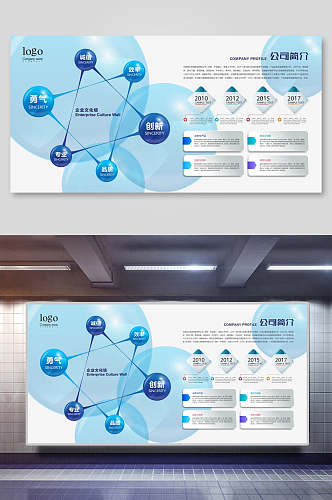 蓝色清新公司企业文化服务宣传展板 企业宣传栏版面
