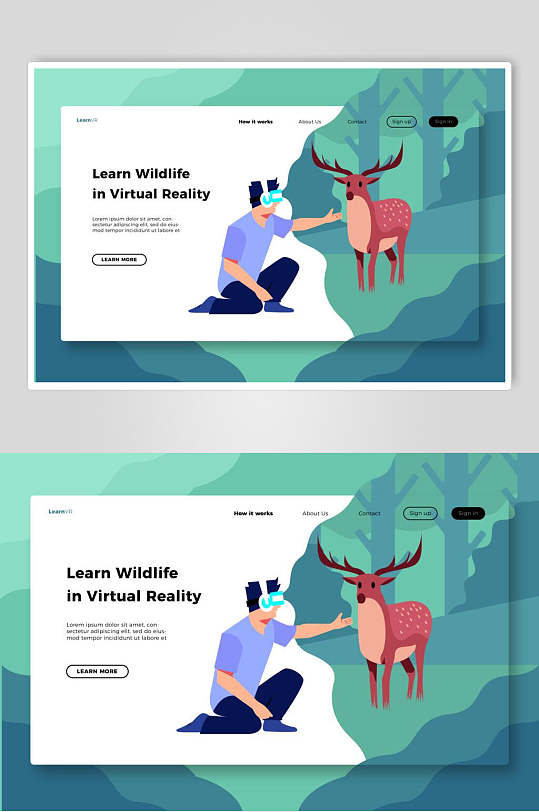 清新森林户外麋鹿插画设计-众图网