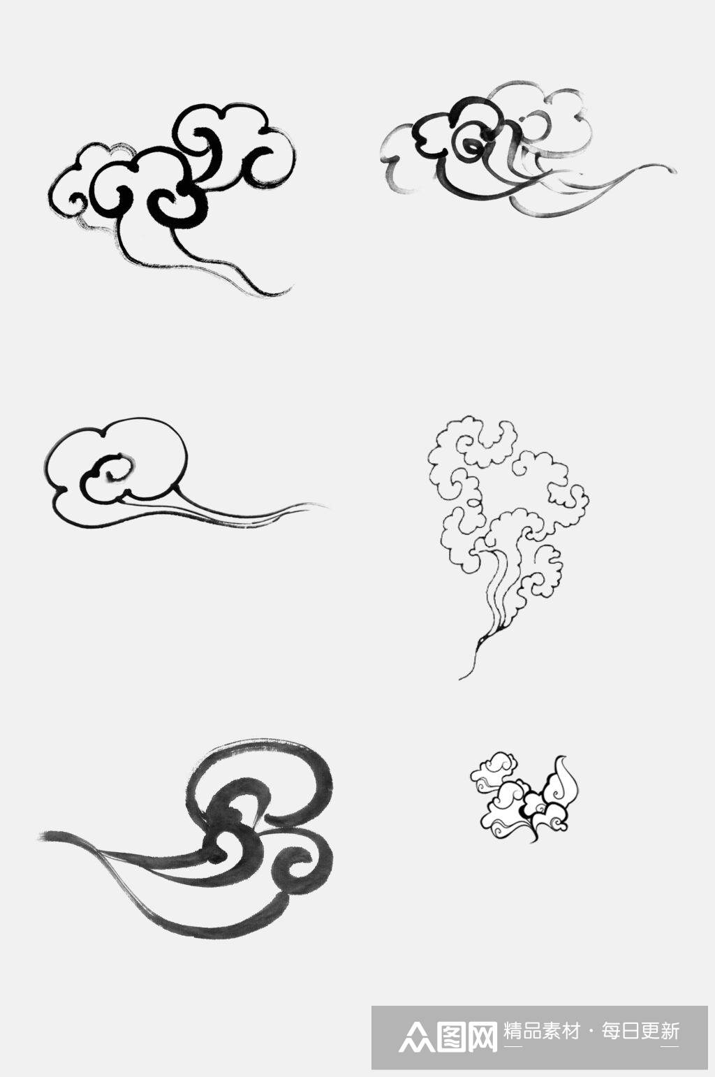 黑白色中国风元素祥云图案素材