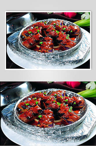 铁板盘龙茄食品高清图片