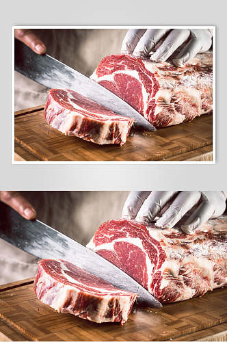 生肉牛排刀切实拍图片