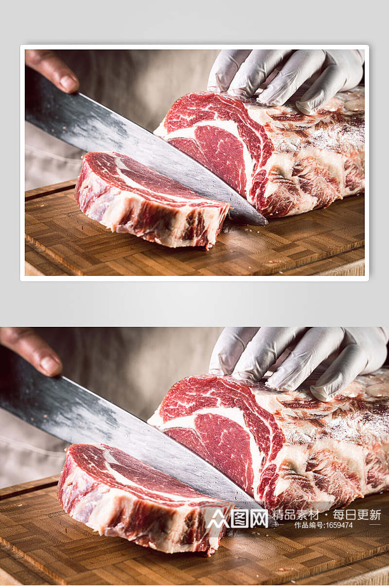 生肉牛排刀切实拍图片素材
