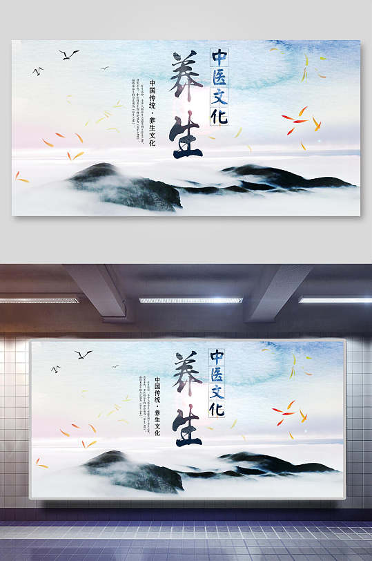 中国风水墨中医文化养生海报展板