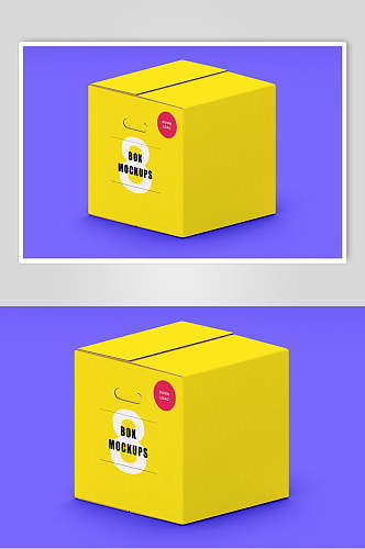 黄色纸箱盒子样机效果图