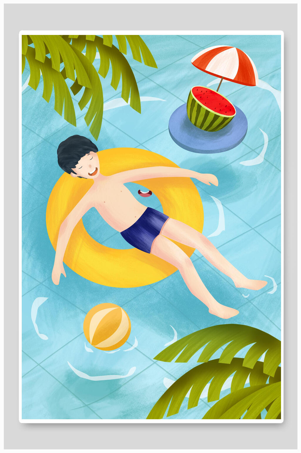 夏日泳池大暑插画素材