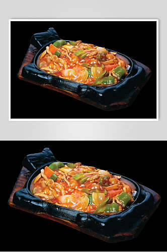 铁板滑菇肉丝饭餐厅美食高清图片