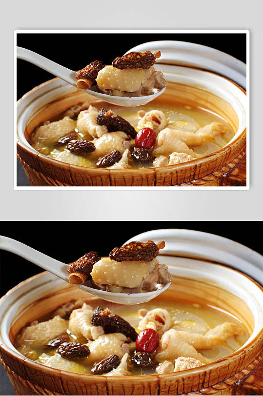 火锅羊肚菌炖土鸡美食摄影图片