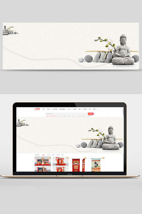 中国风朴素淡雅石像banner背景素材-众图网