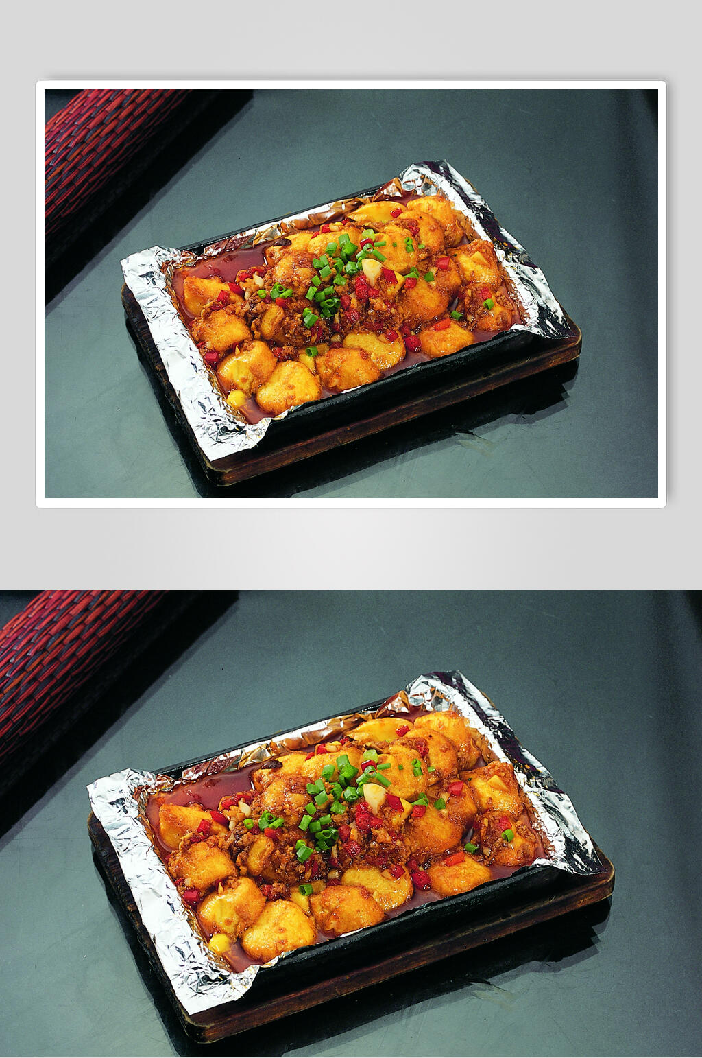 香辣铁板玉豆腐高清图片素材