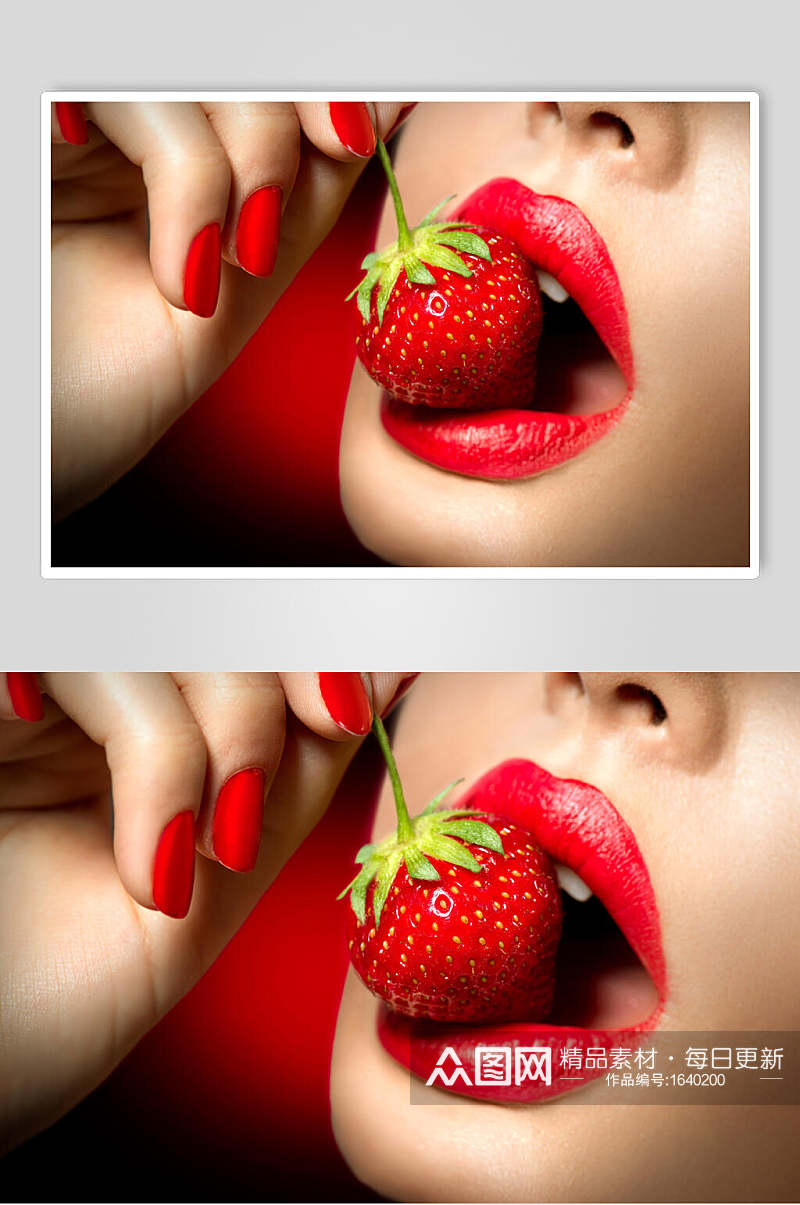 高清草莓吃草莓摄影图素材