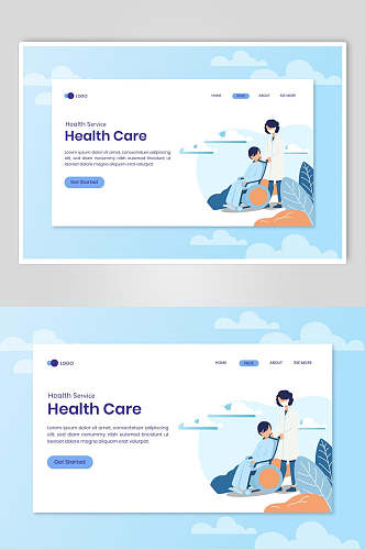 蓝色健康管理商务插画设计素材