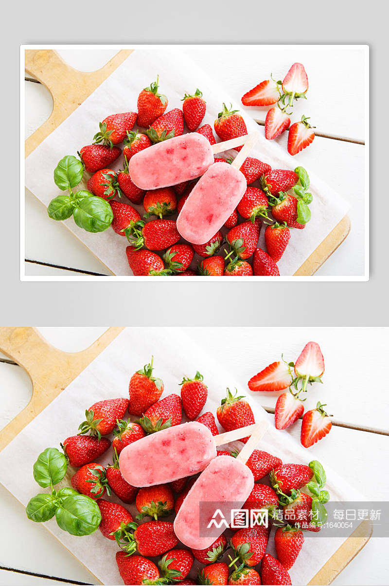 美味草莓巧克力冰棒冰淇淋摄影图素材