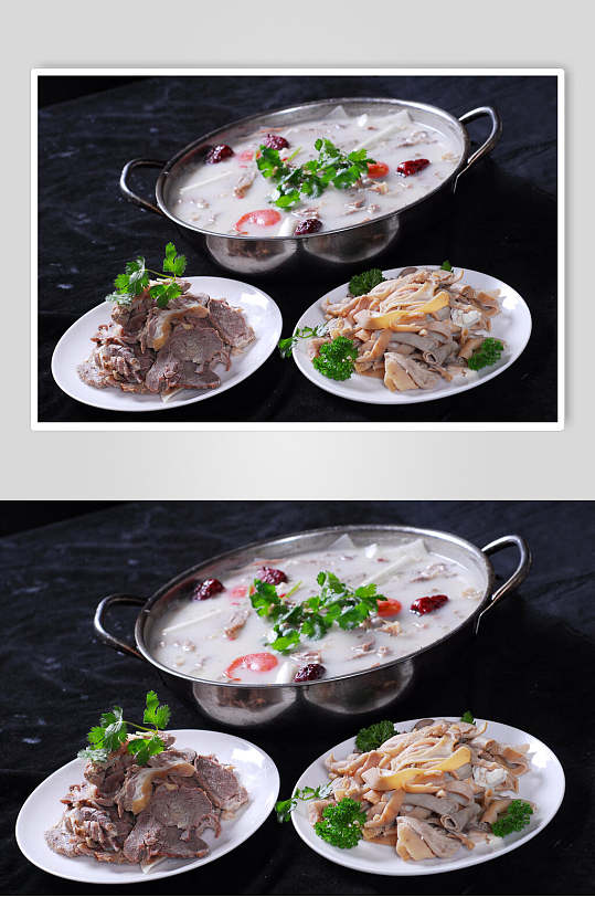 新鲜羊肉羊杂组合汤锅高清图片
