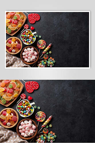 彩色棒棒糖巧克力豆糖果摄影图