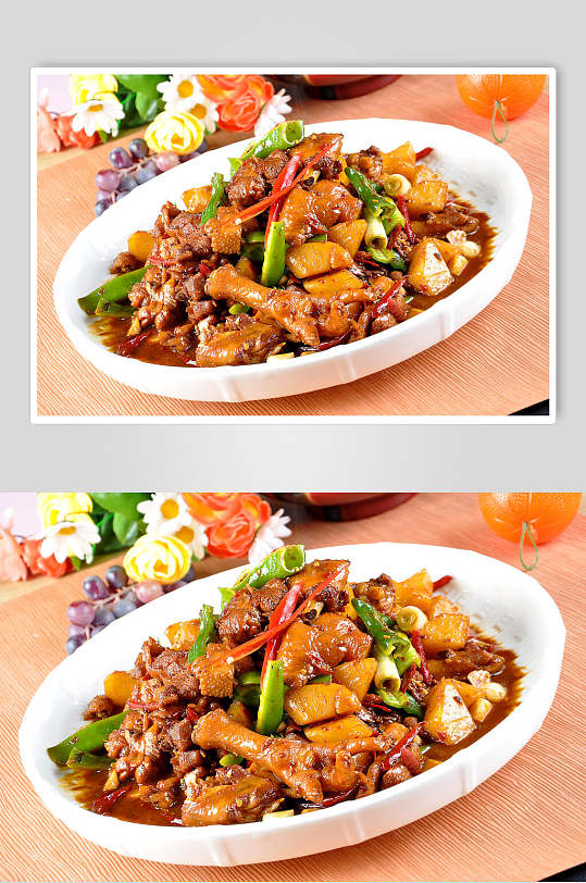 香锅辣味大盘鸡美食摄影图-众图网
