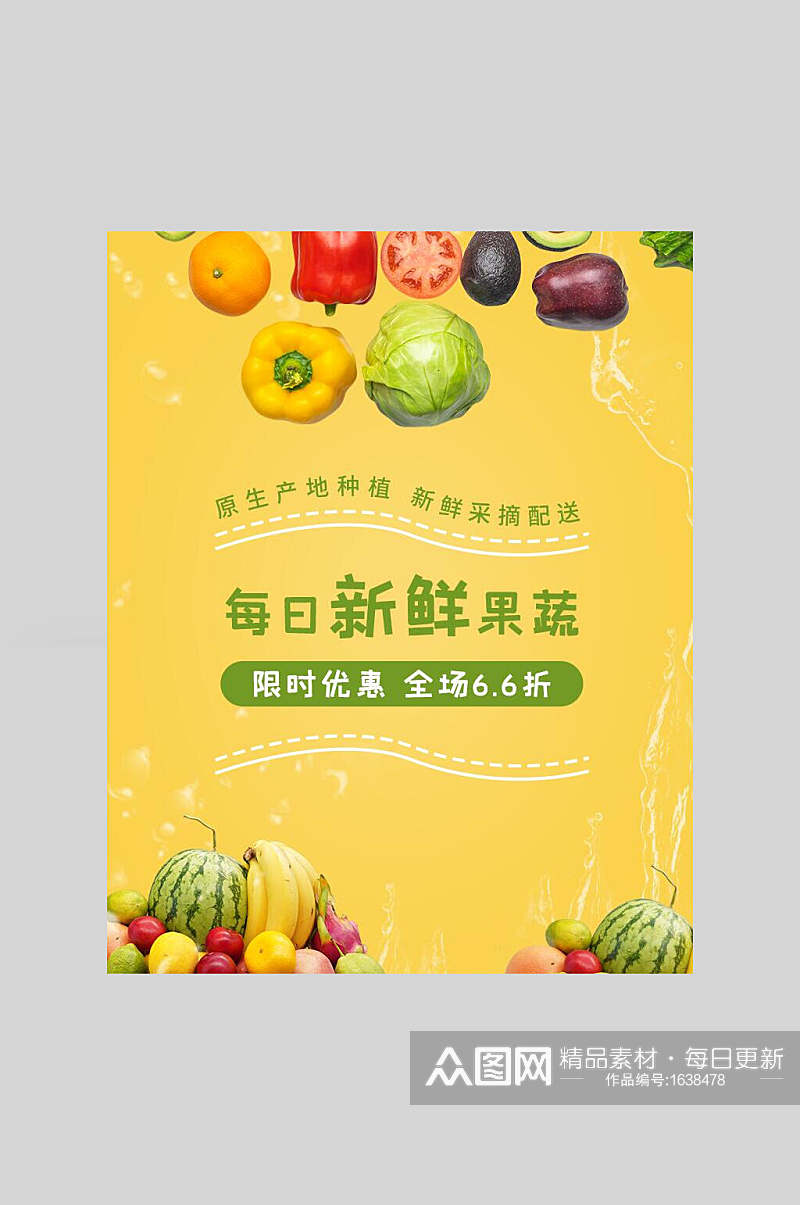 黄色每日新鲜果蔬水果海报素材