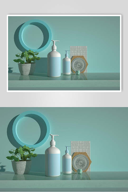 清新蓝色化妆品样机贴图效果图
