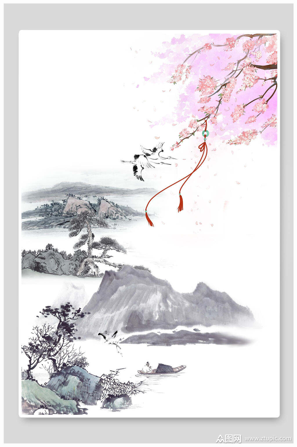 桃花水墨中国风背景素材模板下载-编号1632445-众图网