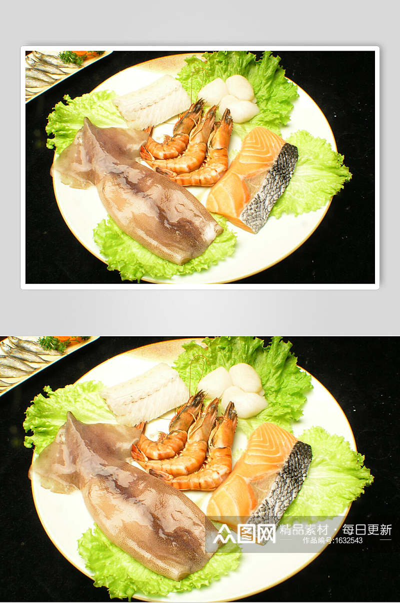 铁板海鲜拼大盘美食高清摄影图片素材