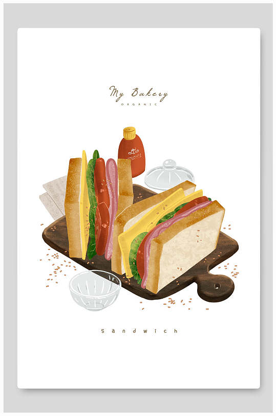 生菜面包美食海报插画素材