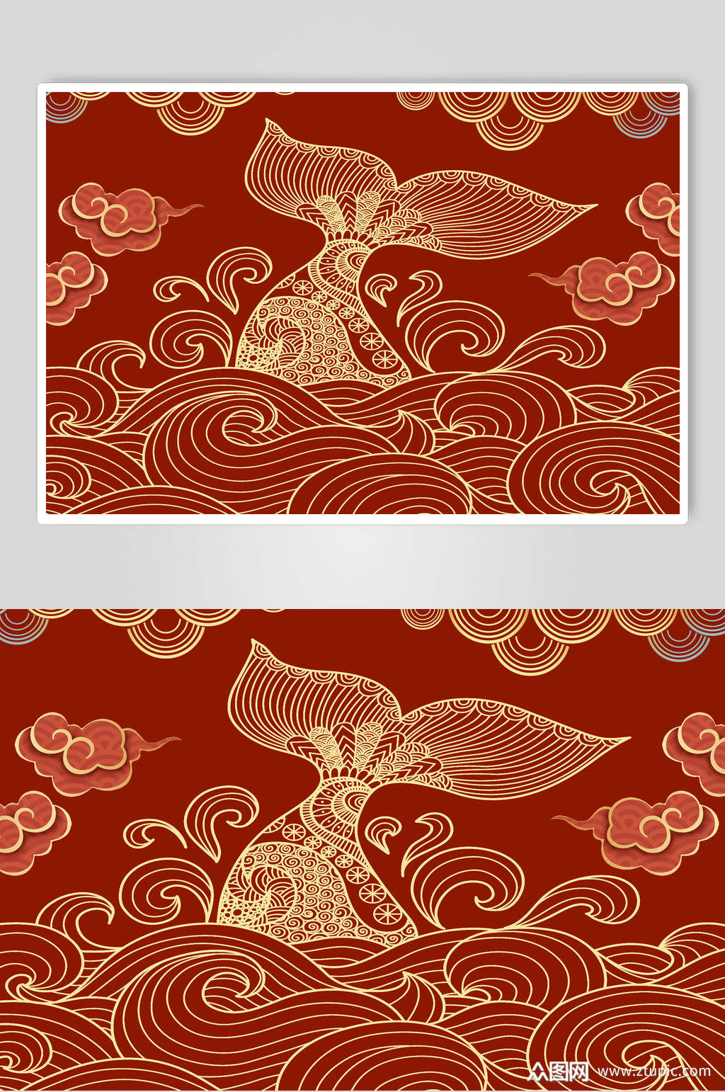 红底金纹祥云锦鲤中国风背景海报