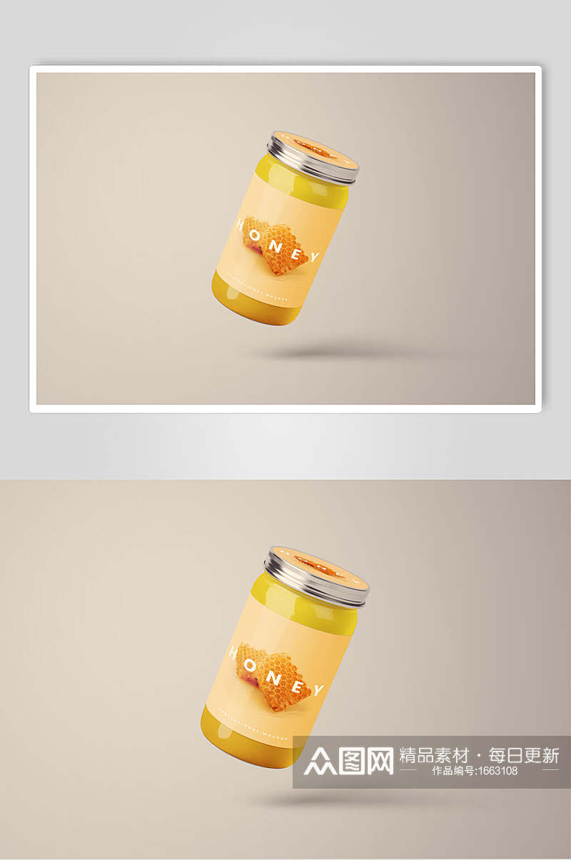 黄色蜂蜜罐样机效果图素材
