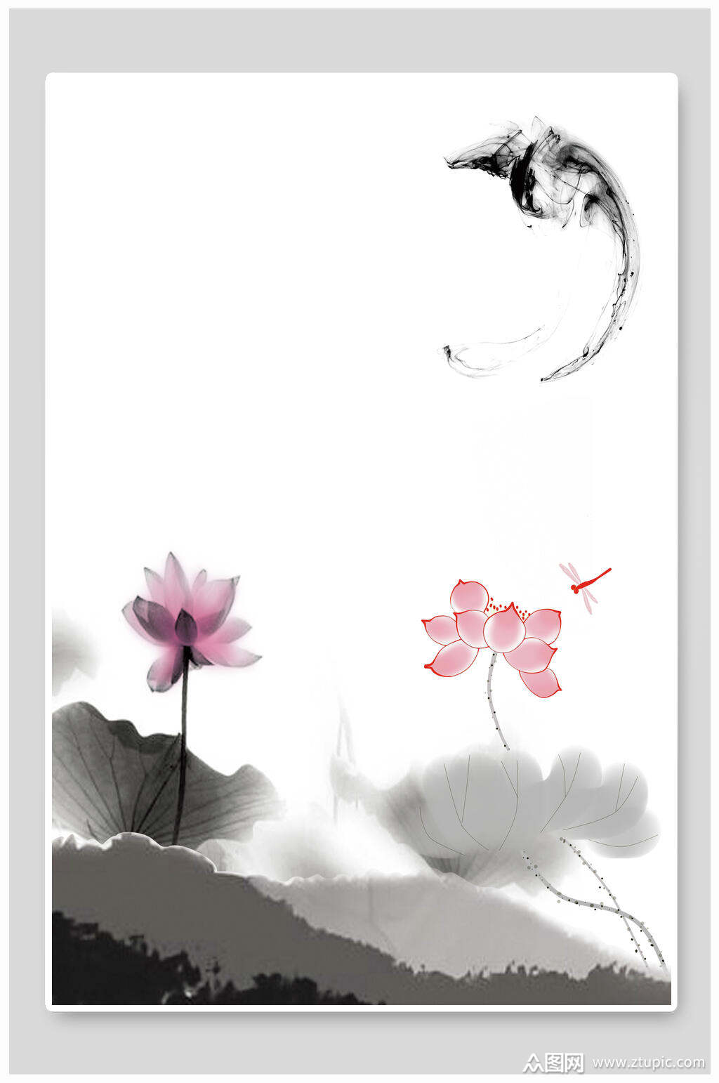 水墨荷花中国风背景素材