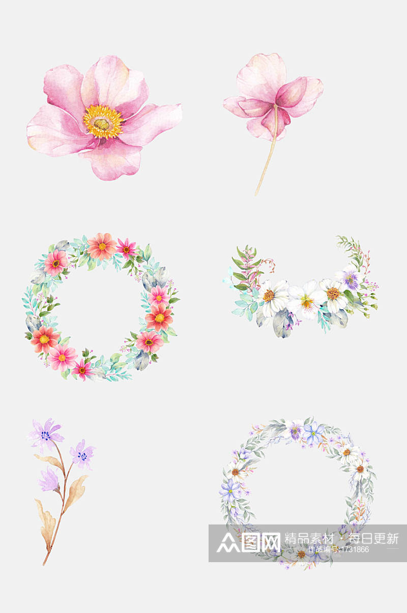 手绘水彩植物花卉边框免抠素材素材