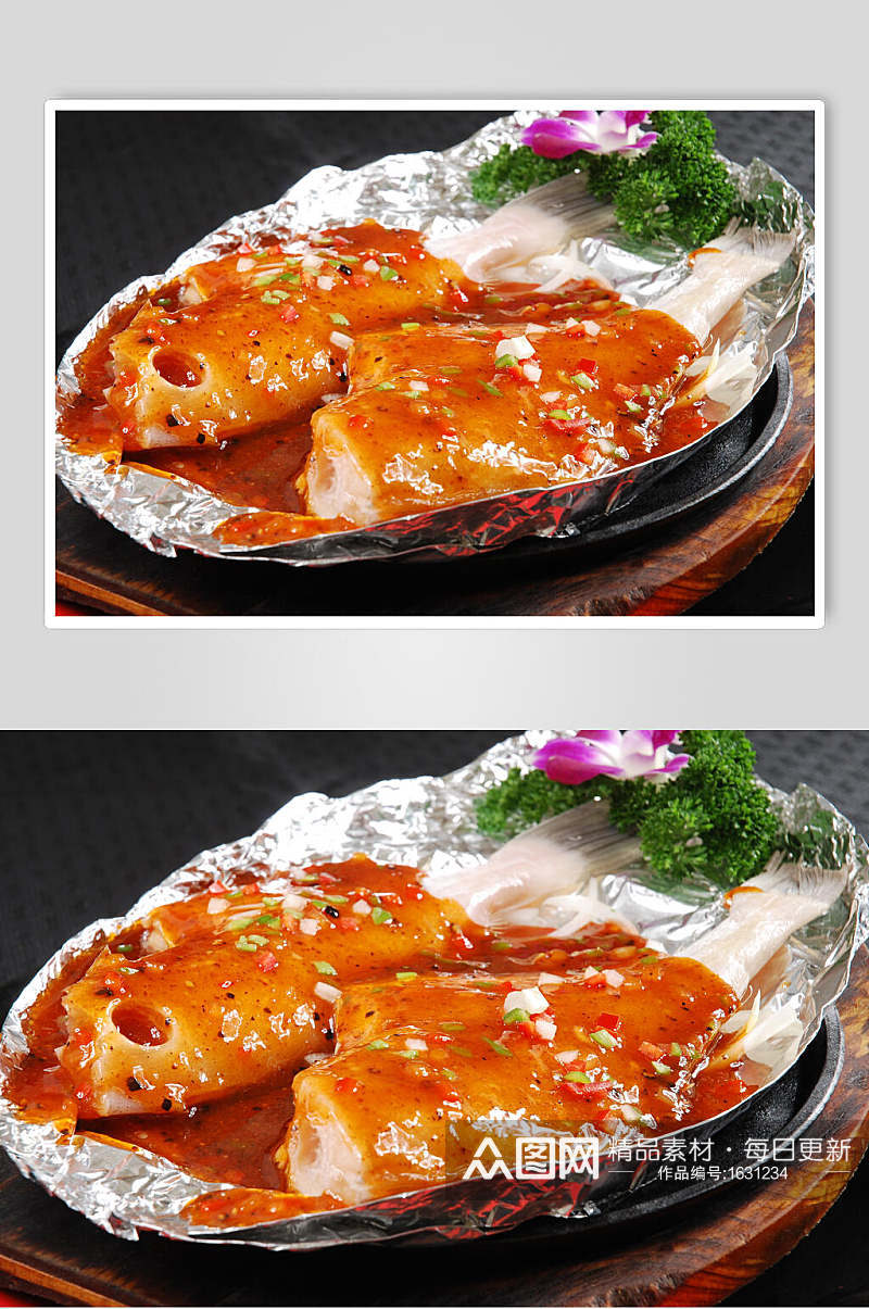 铁板秘制马面鱼食品高清图片素材