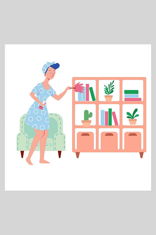 书架家庭生活插画素材