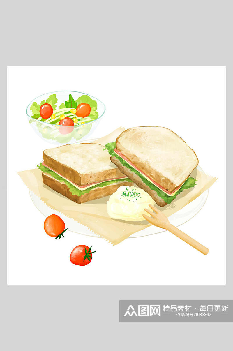 美食三明治甜品插画素材素材
