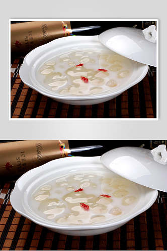 燕鲍翅椰汁冰糖炖雪蛤美食高清摄影图片