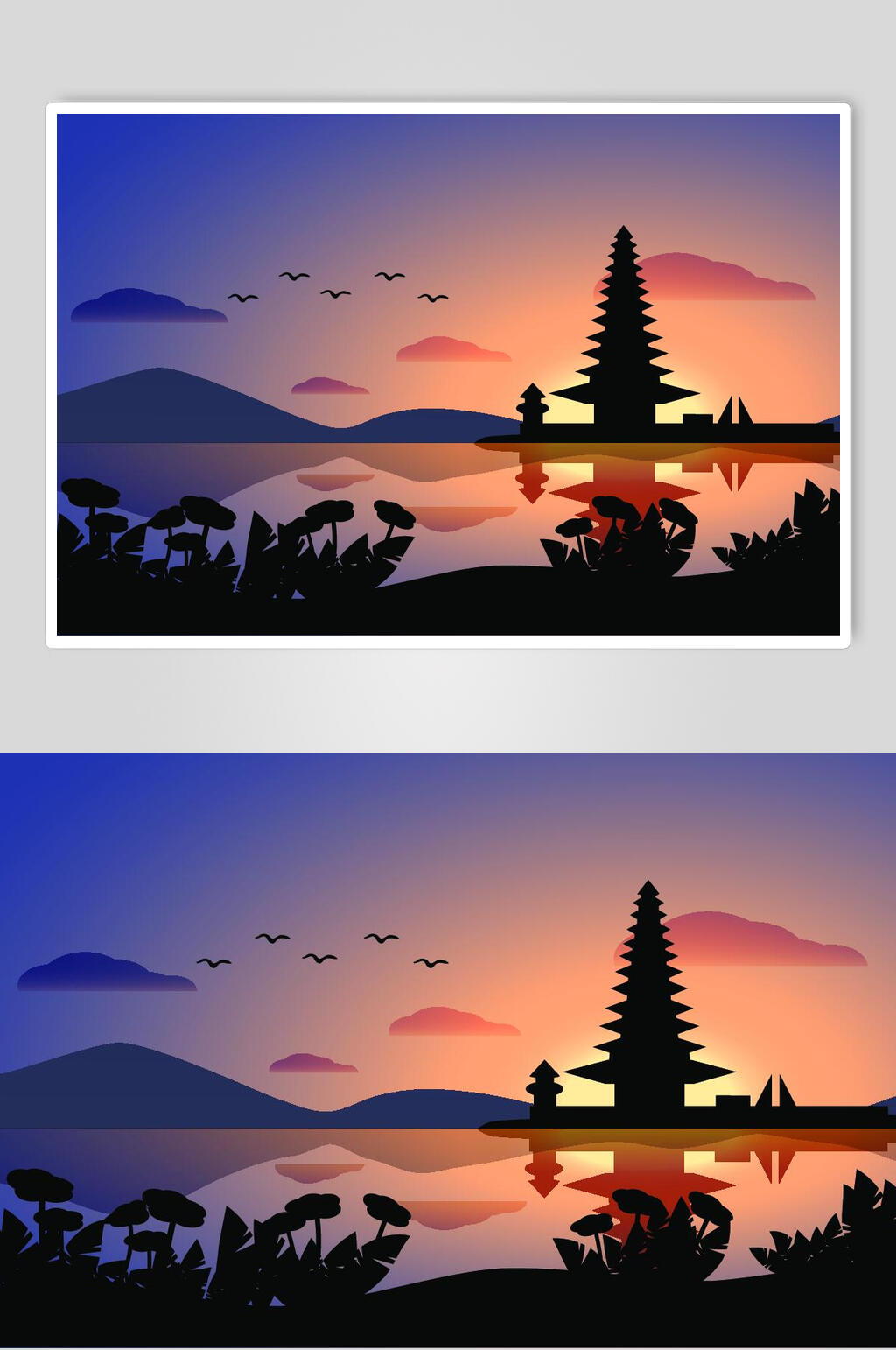 日出塔扁平风插画设计素材素材