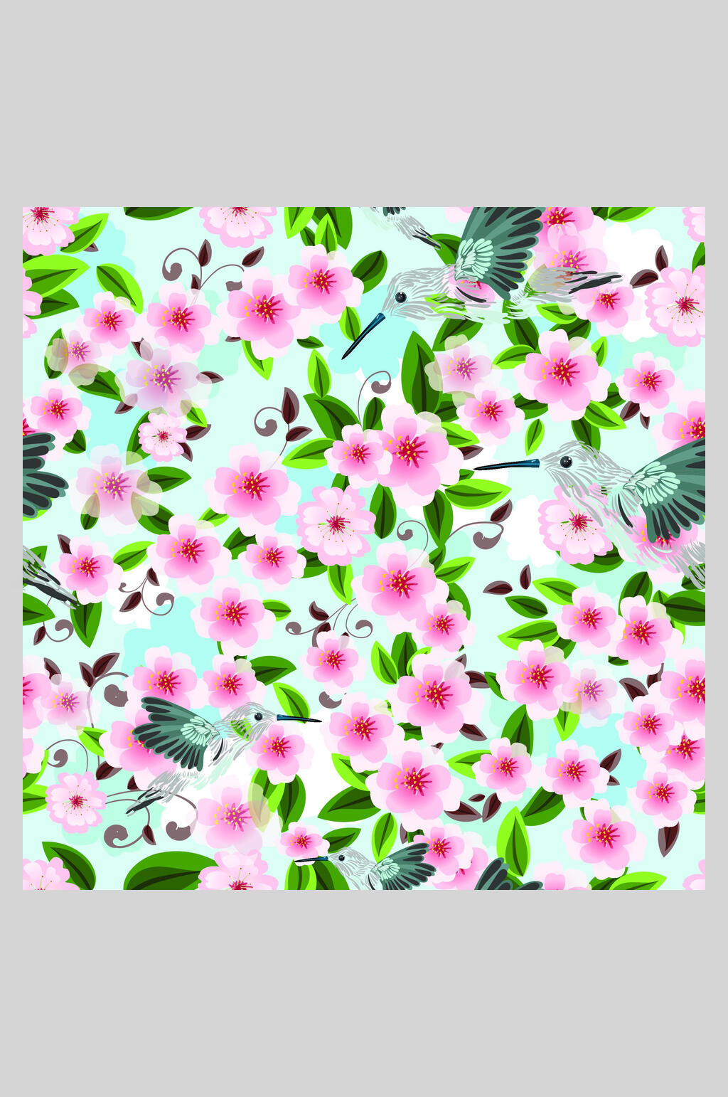 花色植物花鸟插画背景素材素材