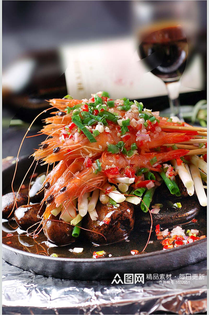 热菜铁板石烤大虾美食高清摄影图片素材