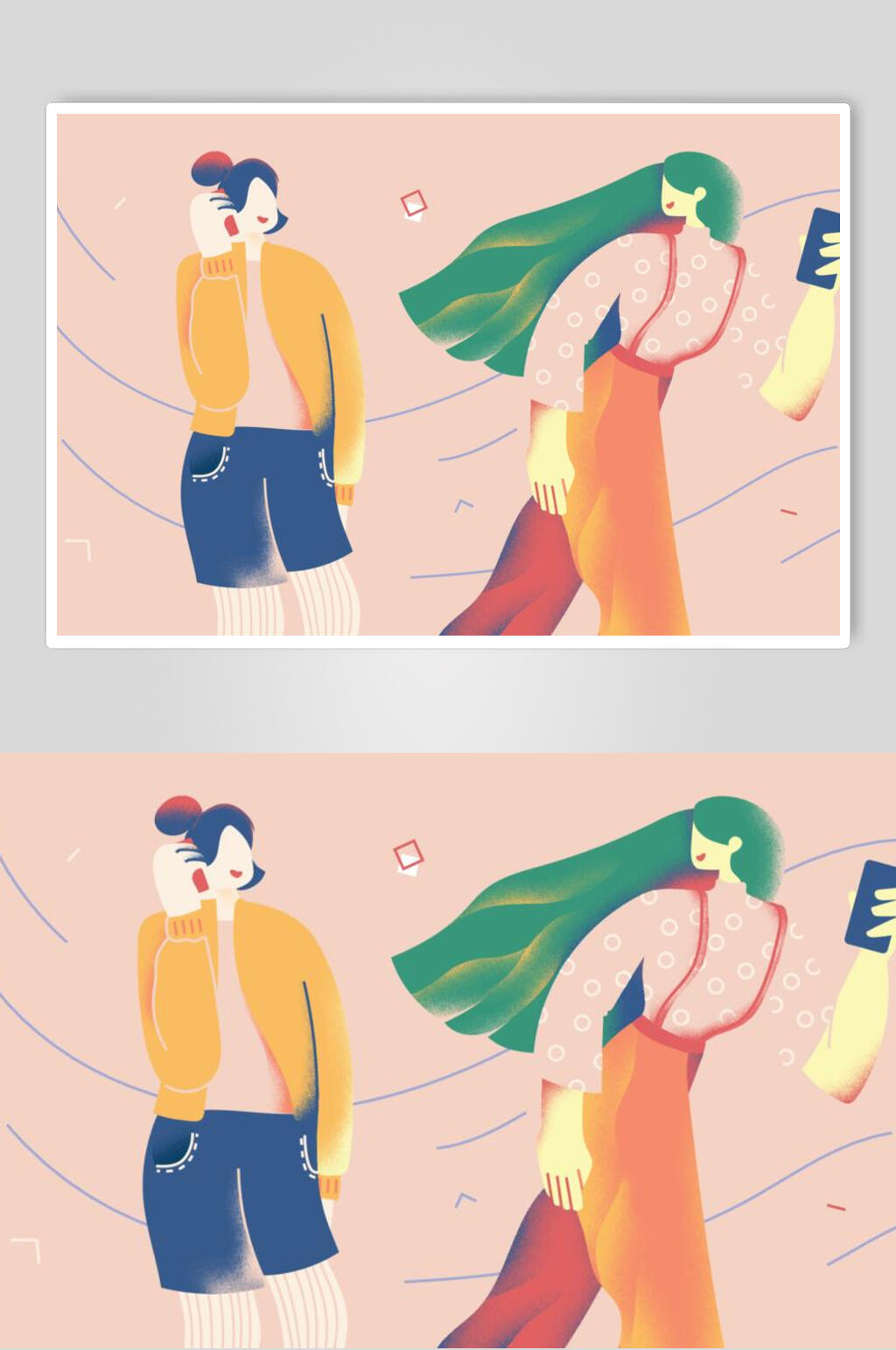 文艺青年打电话插画设计素材素材