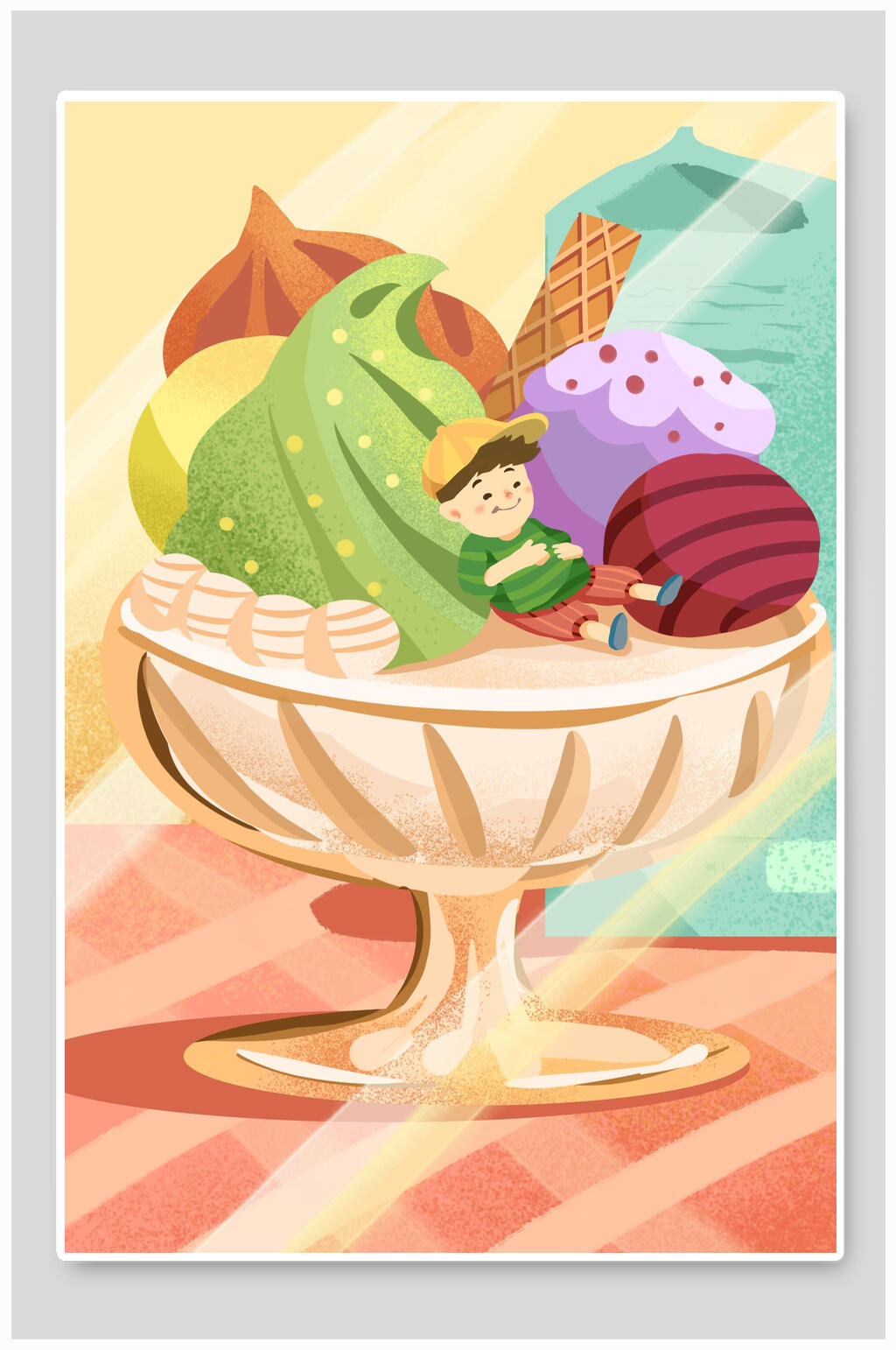 冰淇淋清凉夏日大暑插画素材