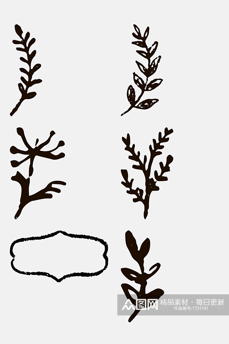 手绘植物图案PNG免抠元素素材